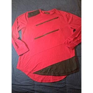 Eighth Dstrkt New York Mens 2XL Red Long Sleeve Zipper Accent Curved Hem Shirt